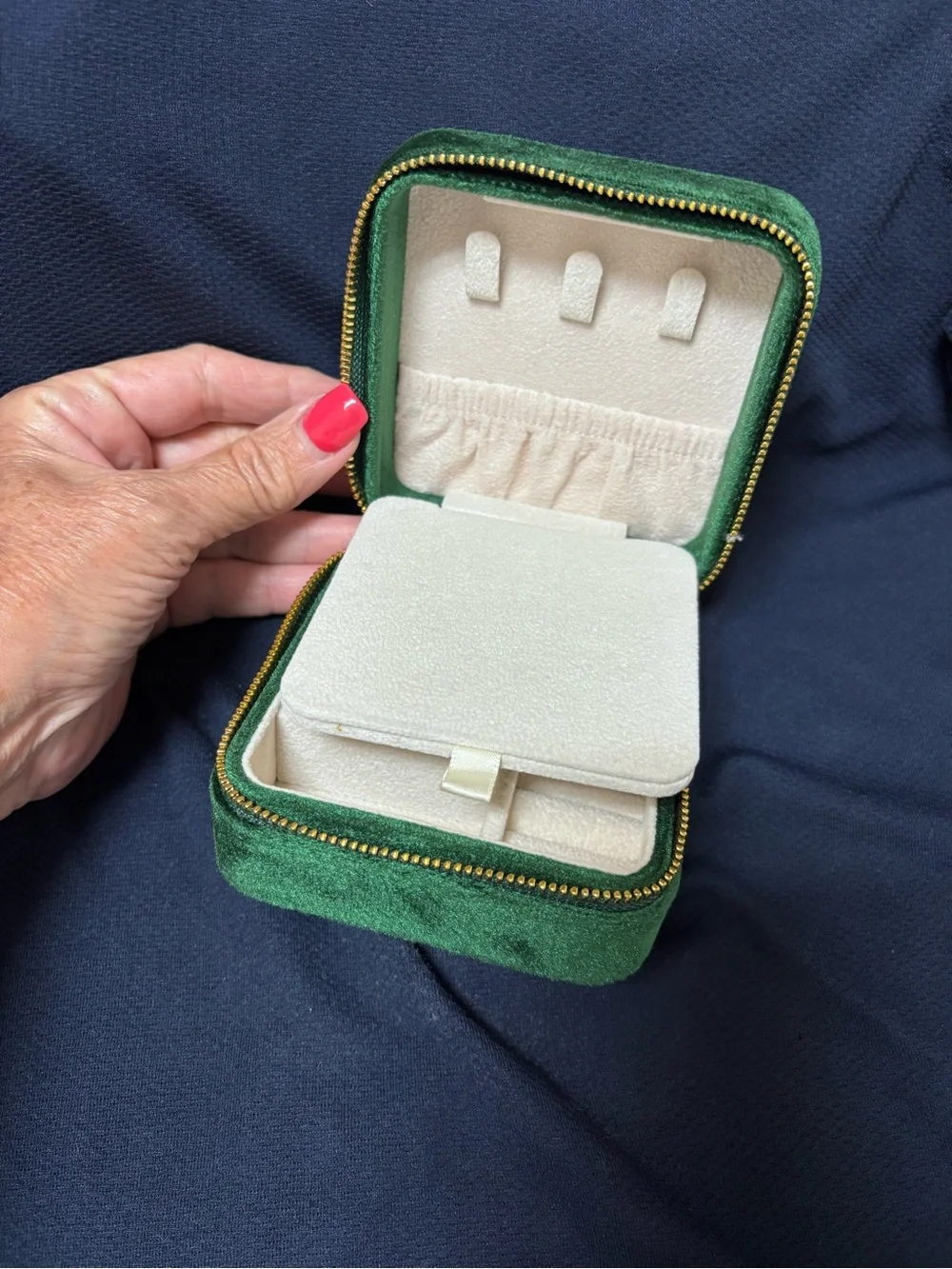 Green Velvet Travel Jewelry Organizer w/ Mirror